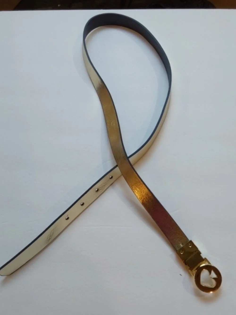 Kate Spade|Gold Metallic/Navy Reversible Women’s Thin Belt Gold Spade Buckle OS